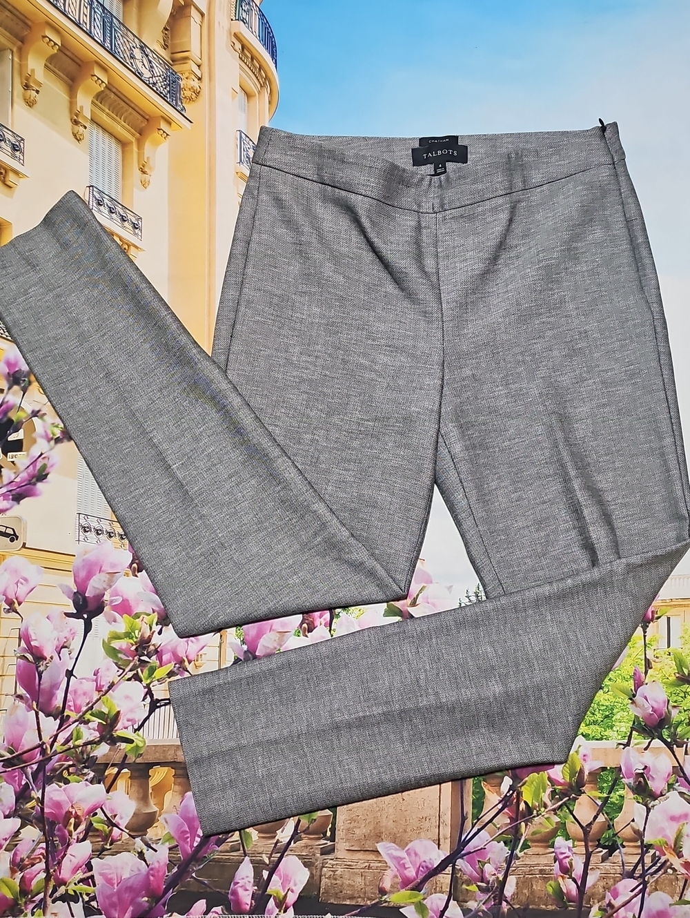 Talbots Chatham Gray Elegan Stretch Dress Pants Button Detail Size 4